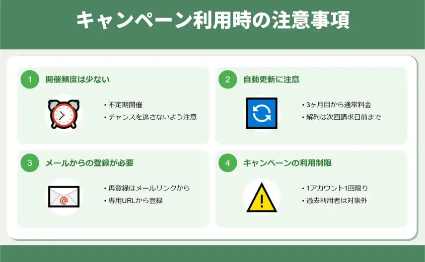 キャンペーン利用時の注意事項