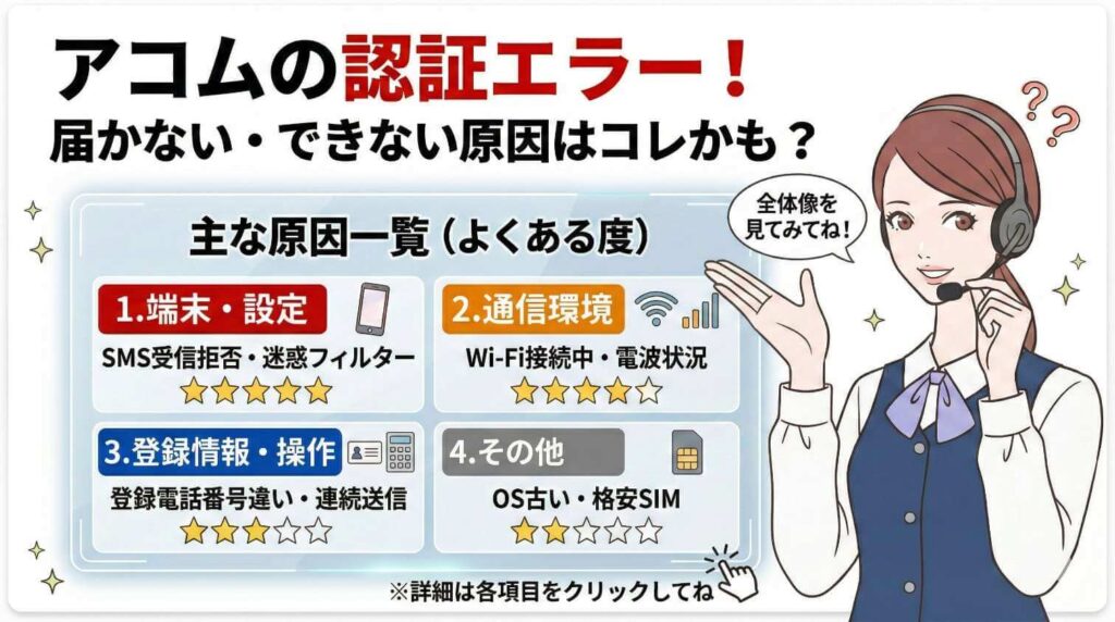 アコムのSMS認証/電話認証が届かない・できない主な原因一覧
