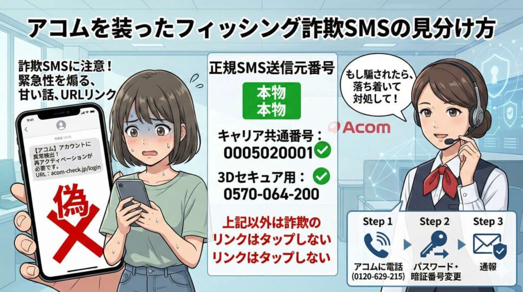 アコムを装ったフィッシング詐欺SMSの見分け方