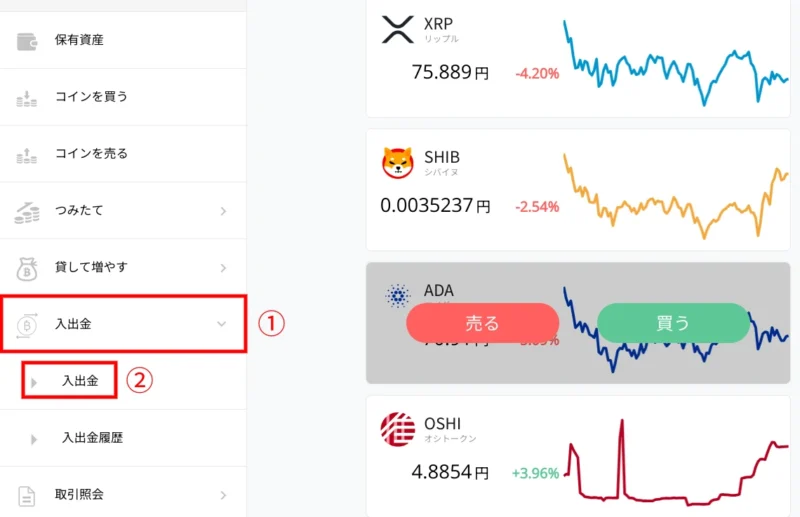 ビットポイントの日本円の出金方法：PC_出金申請①