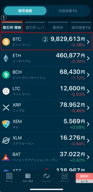 GMOコインでビットコインを売る方法：取引所(成行)_スマホ手順②