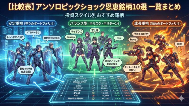 【比較表】アンソロピックショック恩恵銘柄10選 一覧まとめ