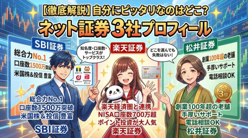 松井証券・SBI証券・楽天証券とは？3社の基本プロフィール
