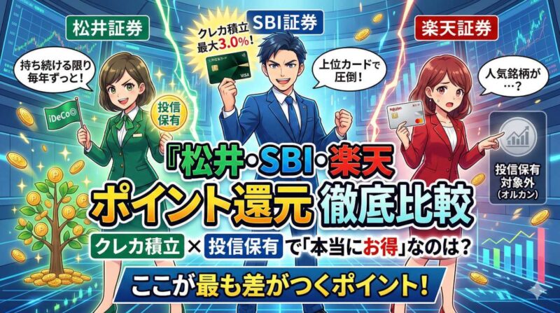 松井証券・SBI・楽天のポイント還元を徹底比較｜クレカ積立&times;投信保有で「本当にお得」なのは？
