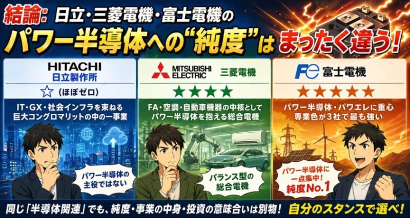 結論：日立・三菱電機・富士電機のパワー半導体への&ldquo;純度&rdquo;はまったく違う