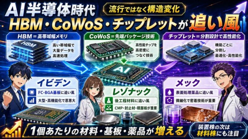 AI半導体時代──HBM・CoWoS・チップレットが3社にもたらす追い風