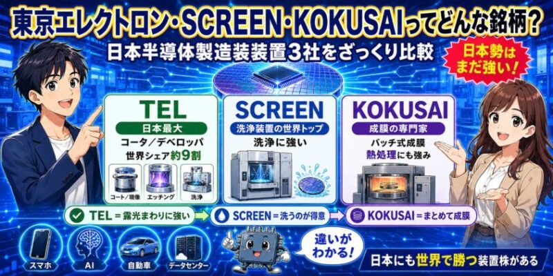 日本の半導体製造装置3社(東京エレクトロン・SCREEN・KOKUSAI)はどんな銘柄?