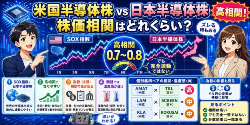 米国半導体株 vs 日本半導体株、株価相関はどれくらい?