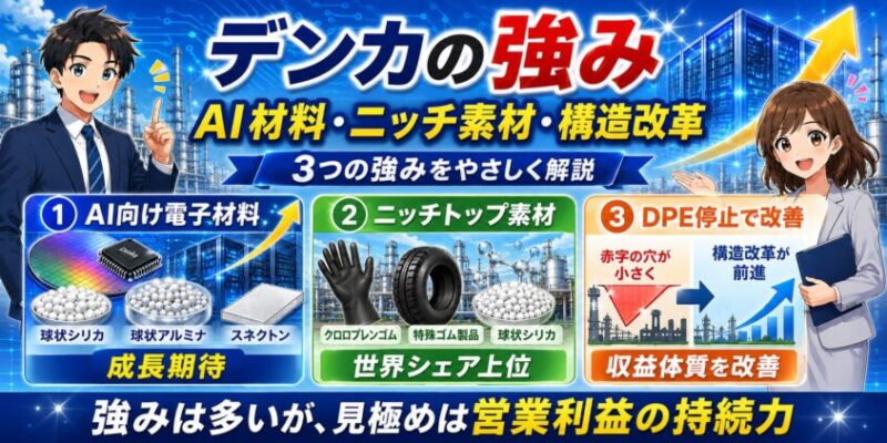 デンカの強み:AI材料・ニッチ素材・構造改革