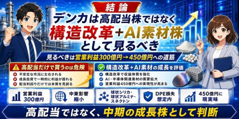 結論:デンカは「高配当株」ではなく「構造改革+AI素材株」として見るべき