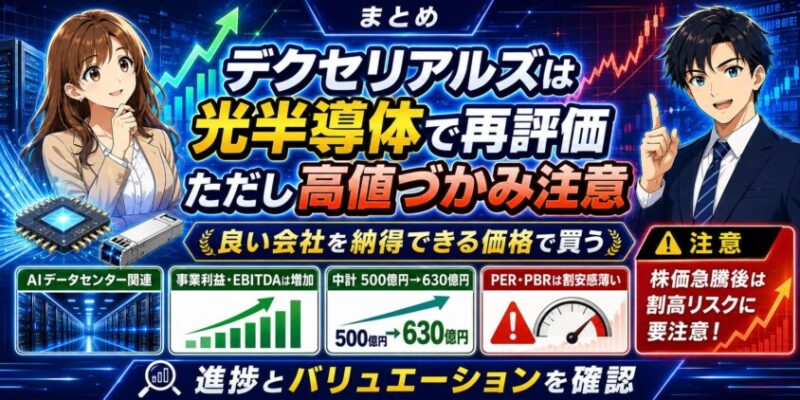 まとめ：デクセリアルズは光半導体で再評価。ただし高値づかみには注意