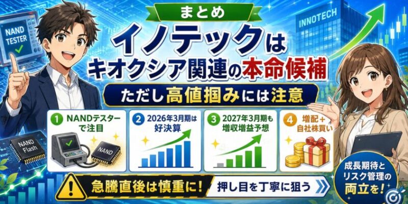 まとめ|イノテックはキオクシア関連の本命候補。ただし高値掴みには注意