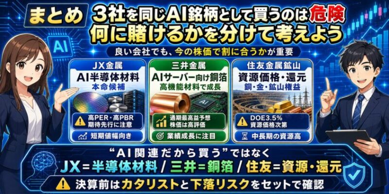 まとめ──JX金属･三井金属･住友金属を同じAI銘柄として買うのは危険。何に賭けるかを分けて考えよう