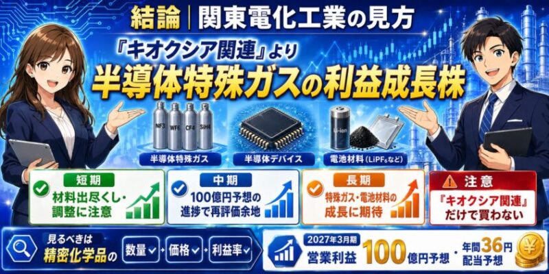 結論｜関東電化工業は「キオクシア関連」より「半導体特殊ガスの利益成長株」として見る