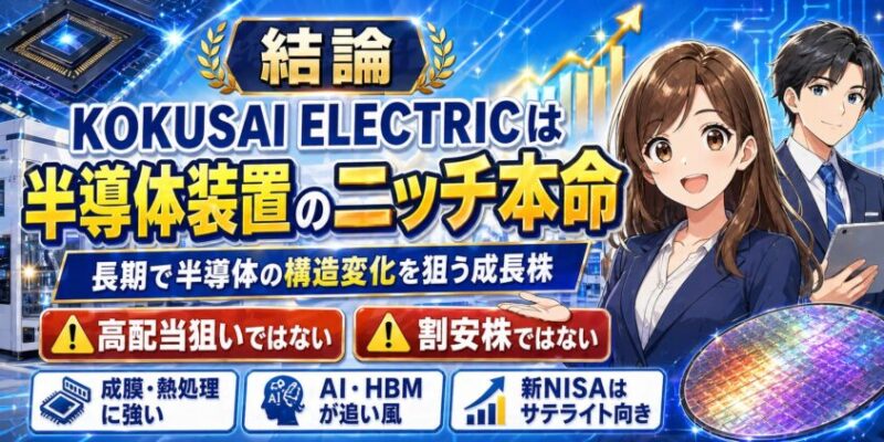 結論：KOKUSAI ELECTRICは「半導体装置のニッチ本命」。ただし高配当・割安狙いではない