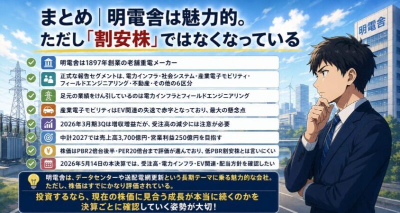まとめ｜明電舎は魅力的。ただし「割安株」ではなくなっている