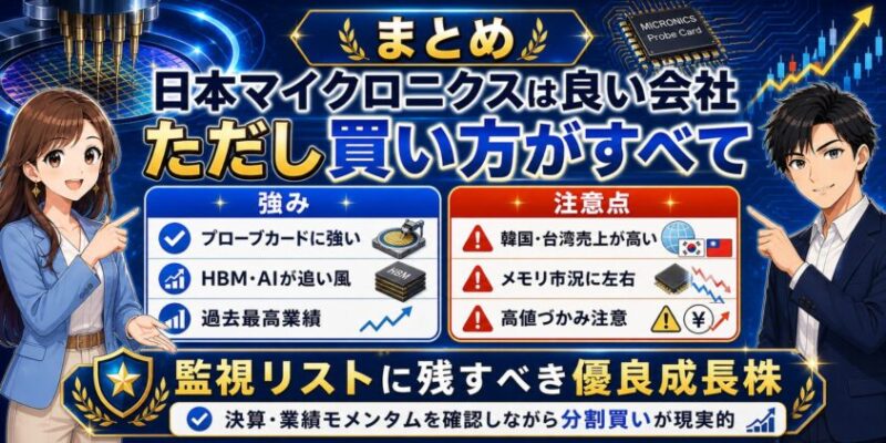 まとめ｜日本マイクロニクスは良い会社。ただし買い方がすべて