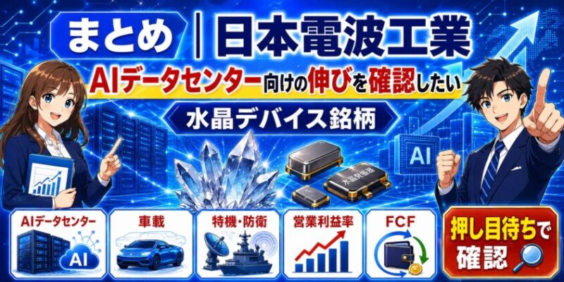 まとめ|日本電波工業は「AIデータセンター向けの伸び」を確認したい水晶デバイス銘柄