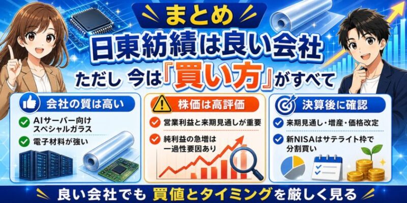 まとめ｜日東紡績は良い会社。ただし今は「買い方」がすべて