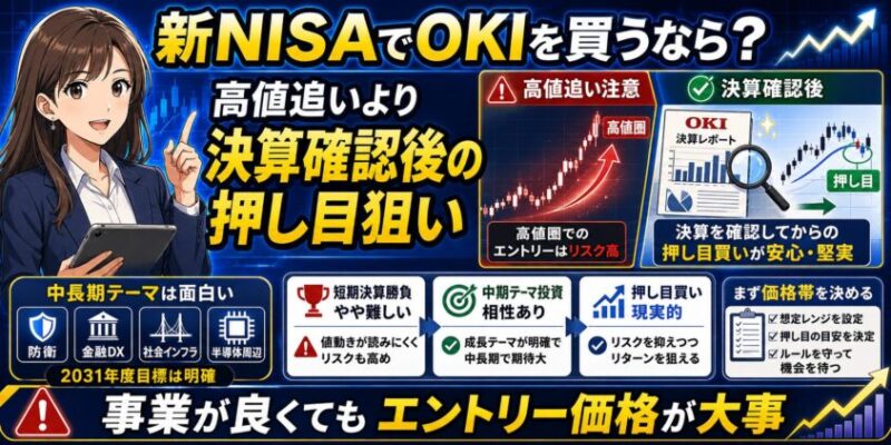 新NISAでOKIを買うなら？高値追いより決算確認後の押し目狙い