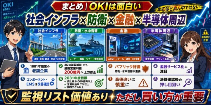 まとめ：OKIは面白い。ただし「半導体ど真ん中」ではなく「社会インフラ&times;防衛&times;金融&times;半導体周辺」で見る銘柄
