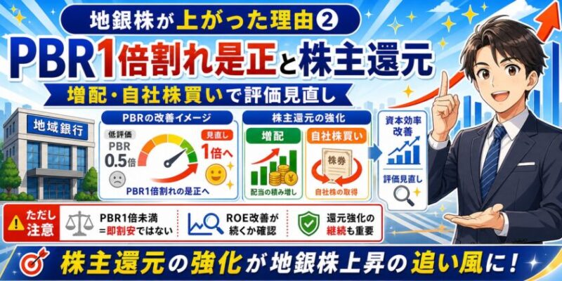 地銀株が上がった理由② PBR1倍割れ是正と株主還元