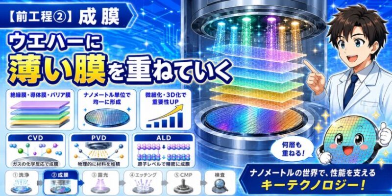 【前工程②】成膜 ― ウエハーに薄い膜を重ねていく