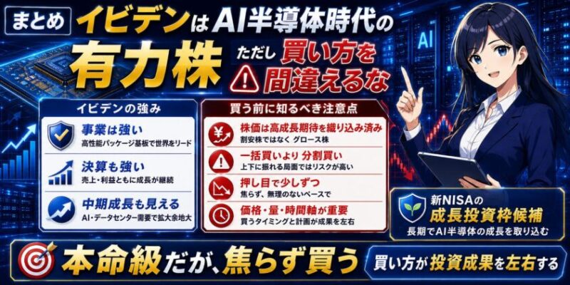 まとめ:イビデンはAI半導体時代の有力株。ただし買い方を間違えるな
