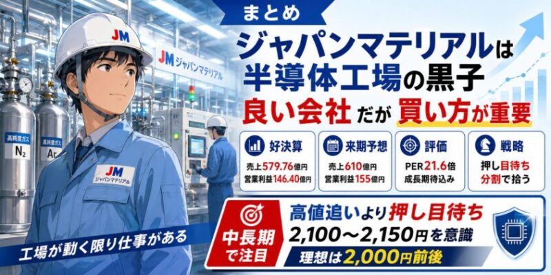 まとめ|ジャパンマテリアルは半導体工場の黒子。良い会社だが買い方が重要
