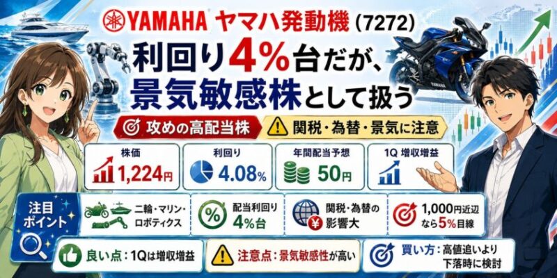 ヤマハ発動機(7272)|利回り4%台だが、景気敏感株として扱う