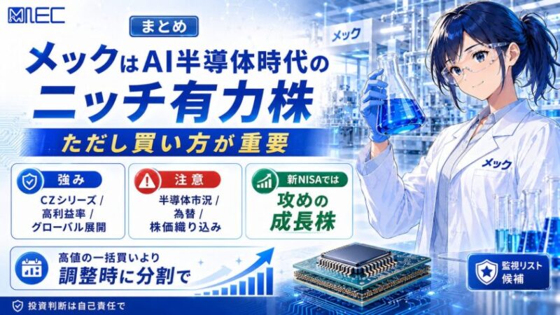 まとめ:メックはAI半導体時代のニッチ有力株。ただし買い方が重要