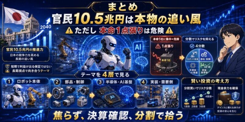 まとめ｜官民10.5兆円は本物の追い風。ただし本命1点張りは危険