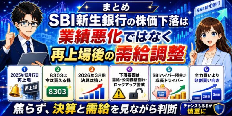 まとめ:SBI新生銀行の株価下落は「業績悪化」ではなく「再上場後の需給調整」