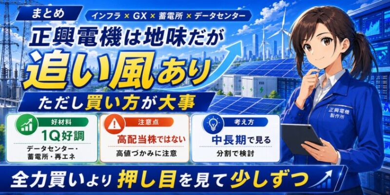 まとめ|正興電機は地味だが追い風あり。ただし買い方が大事