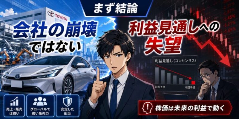 まず結論:トヨタ株の下落は「会社の崩壊」ではなく「利益見通しへの失望」