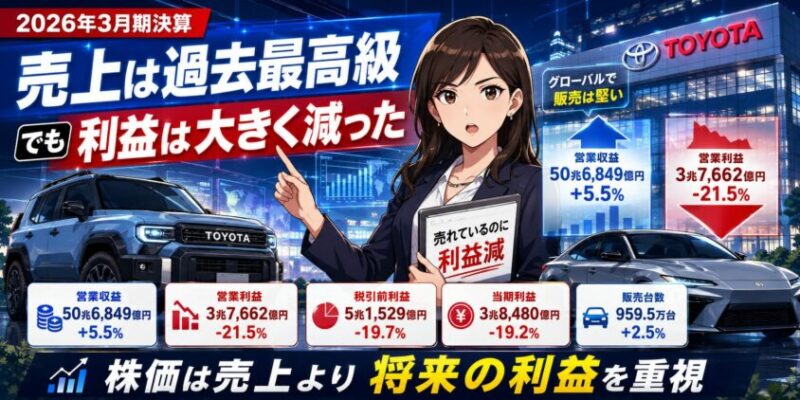 トヨタの2026年3月期決算:売上は過去最高級、でも利益は大きく減った