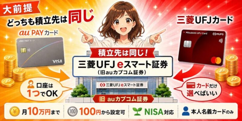 大前提：どっちも積立先は「三菱UFJ eスマート証券（旧auカブコム証券）」