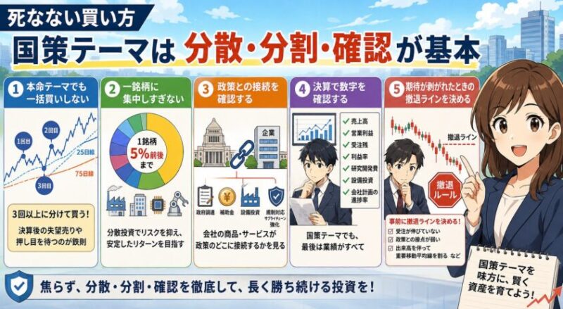 死なない買い方|国策テーマは分散・分割・確認が基本