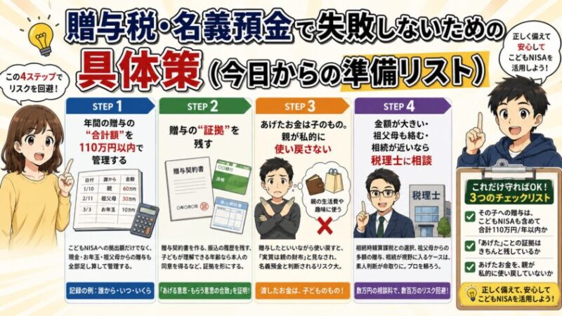 贈与税・名義預金で失敗しないための具体策(今日からの準備リスト)