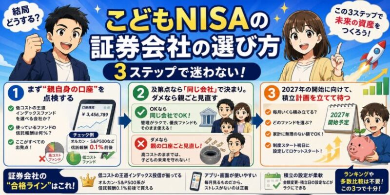 結局どうする?こどもNISAの証券会社の選び方【3ステップ】