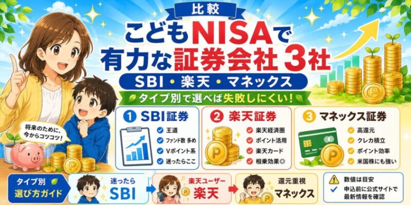 【比較】こどもNISAで有力な証券会社3社(SBI・楽天・マネックス)