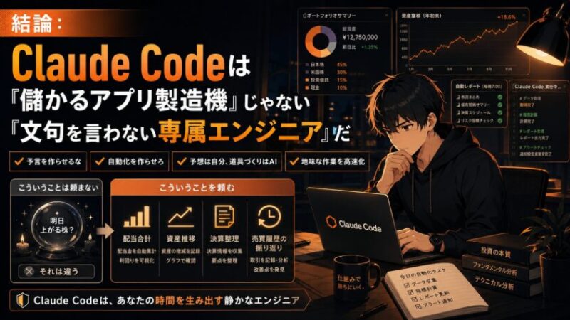 結論:Claude Codeは「儲かるアプリ製造機」じゃない。「文句を言わない専属エンジニア」だ