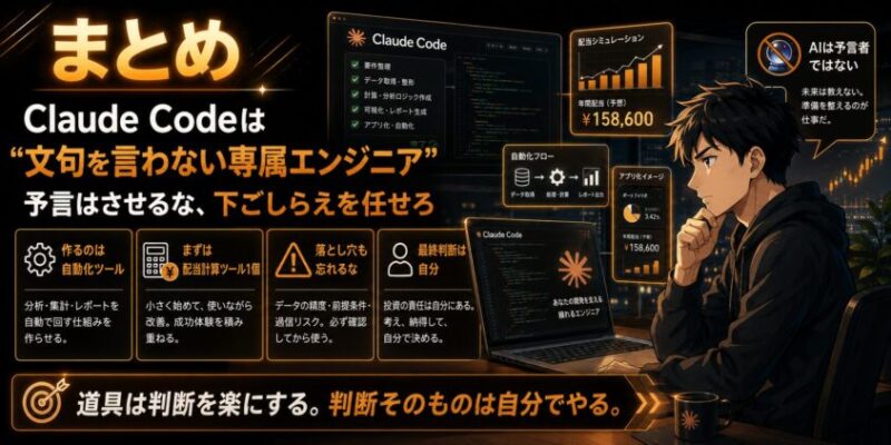 まとめ:Claude Codeは"文句を言わない専属エンジニア"。予言はさせるな、下ごしらえを任せろ