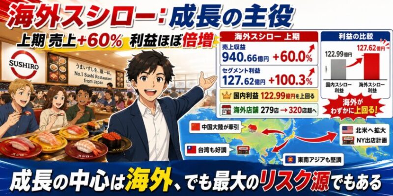 海外スシロー：成長の主役。上期売上+60%、利益はほぼ倍増