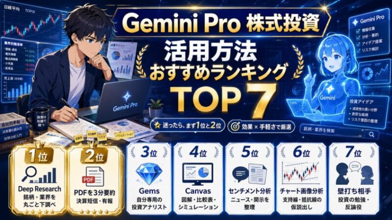 【本題】Gemini Pro 株式投資 活用方法 おすすめランキングTOP7