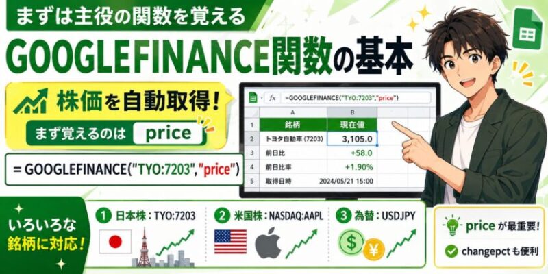 まずは主役の関数を覚える|GOOGLEFINANCE関数の基本
