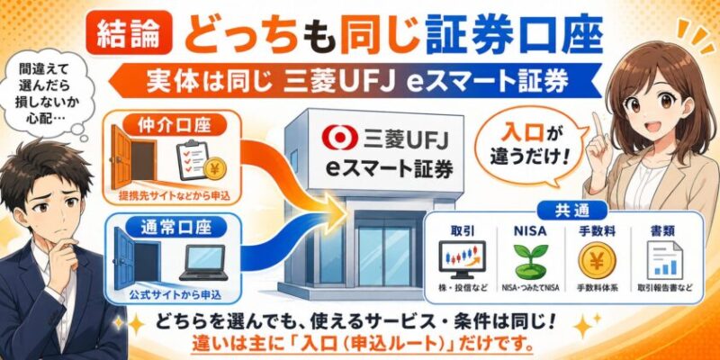 【結論】仲介口座と通常口座、実体は同じ「三菱UFJ eスマート証券の証券口座」
