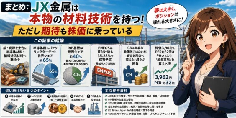 まとめ:JX金属は本物の材料技術を持つ。ただし期待も株価に乗っている