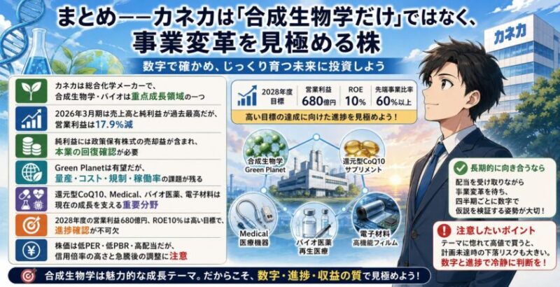 まとめ──カネカは「合成生物学だけ」ではなく、事業変革を見極める株