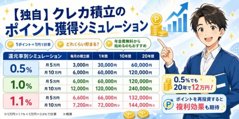 【独自】クレカ積立のポイント獲得シミュレーション